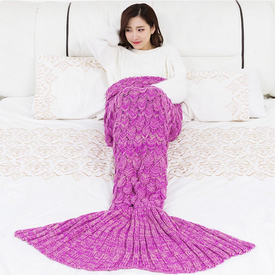 VIP LINK ISINOTEX Soft Knitted Mermaid Tail Blanket Crochet Handmade Sleeping Bag for Kids Adult Best Birthday Christmas Gift